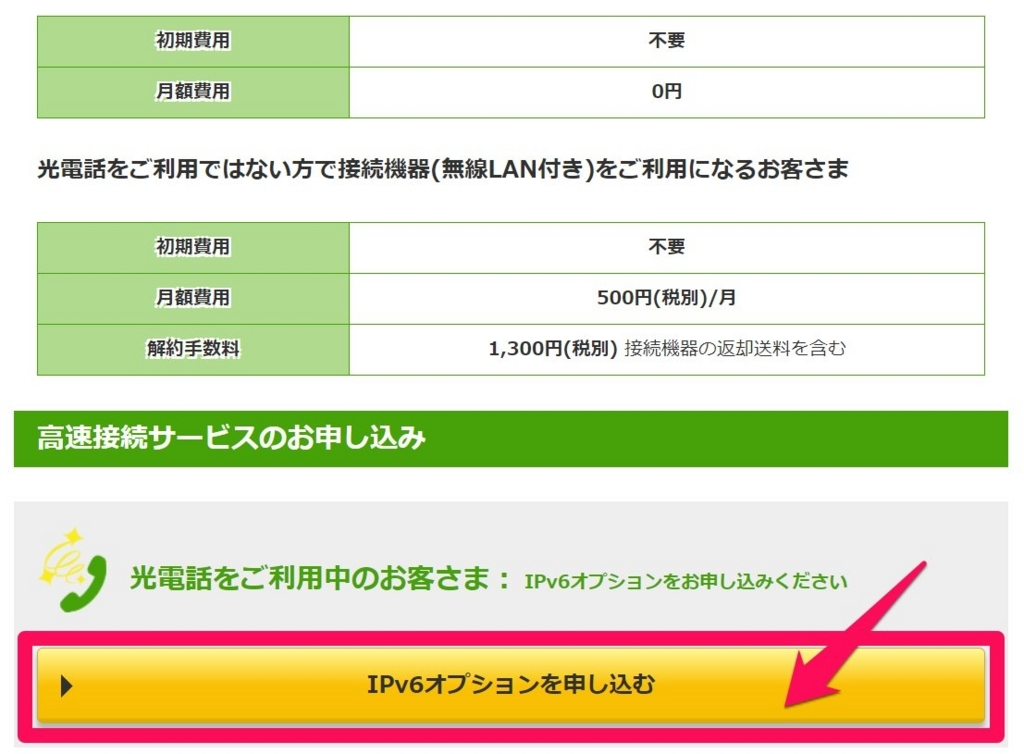 IPv6オプションを申し込む