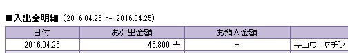 家賃引き落とし額：45,800円