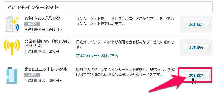 どこでもインターネット-光BBユニットレンタル
