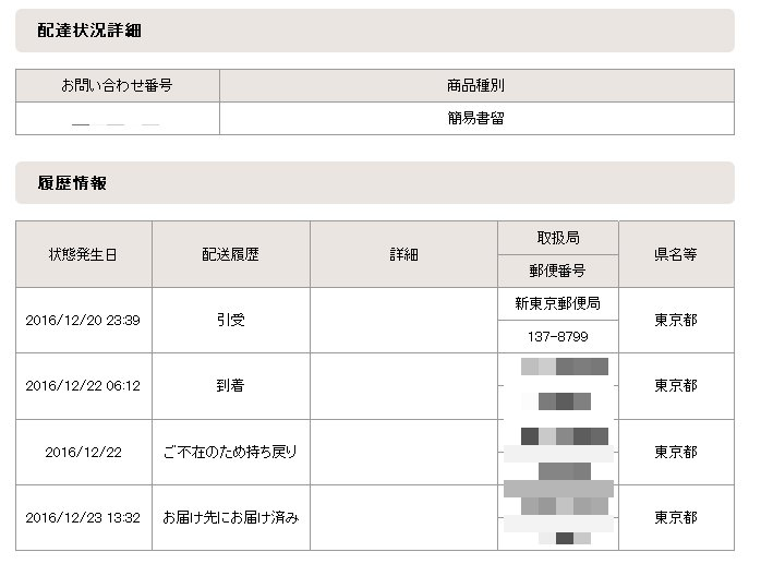 簡易書留配送状況